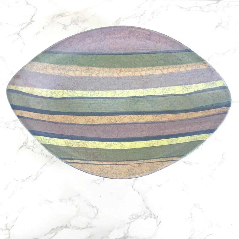 Vintage Madeline Originals Pottery Mid Century Modern Large Striped Navette Dish